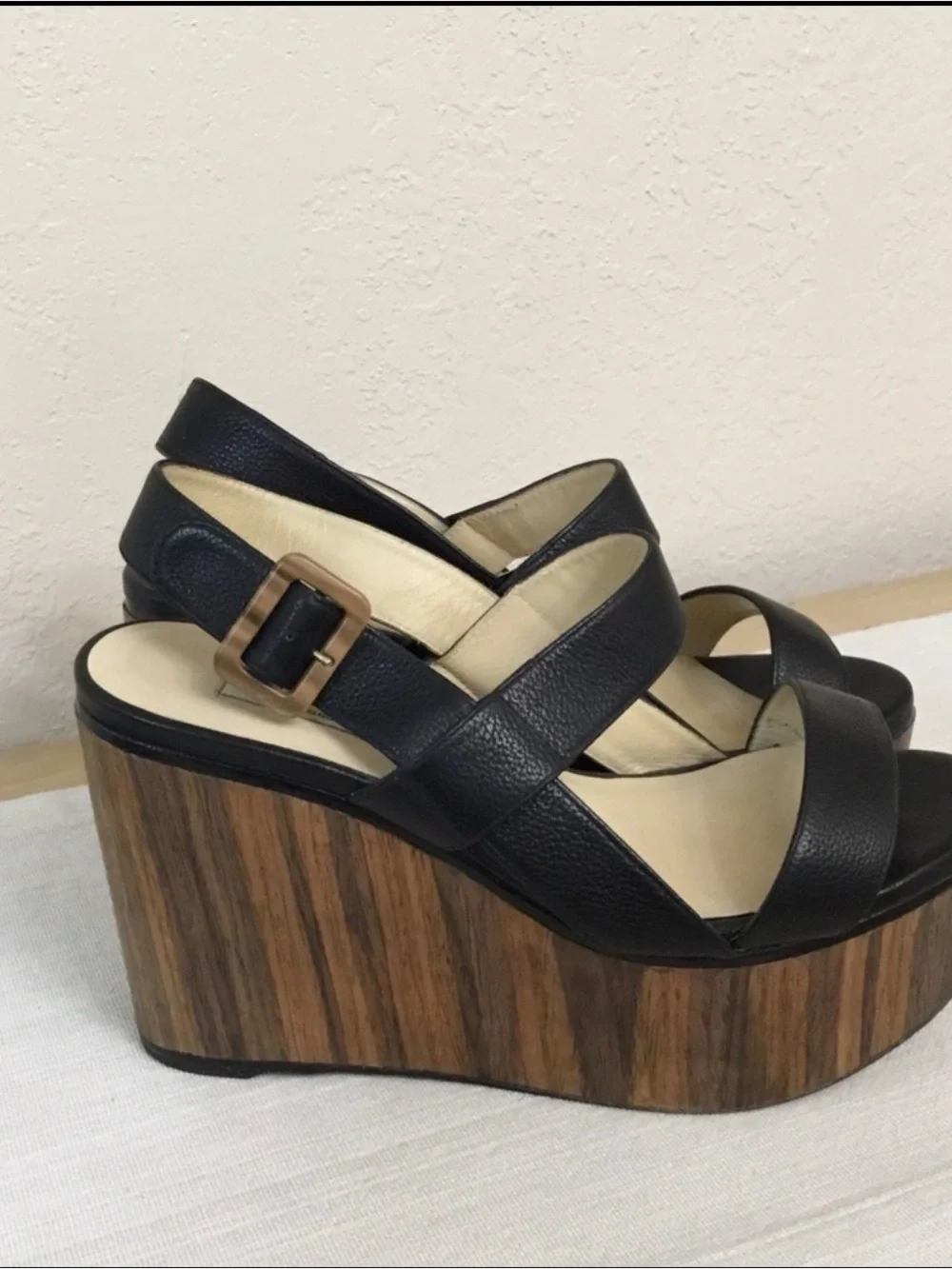 Jimmy Choo Black Leather Platform Wedge Sandals